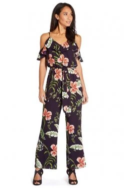 Adrianna Papell - AP1D103372 Floral Print V-neck Jumpsuit