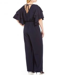 Adrianna Papell - AP1E203073 Flutter Sleeve Stretch Crepe Jumpsuit