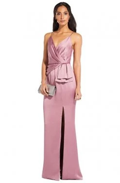 Adrianna Papell - AP1E204704 Pleated V-neck Satin Sheath Dress