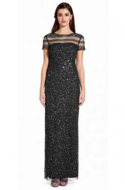 Adrianna Papell - AP1E205064 Short Sleeve Sheer Shoulders Sequin Dress