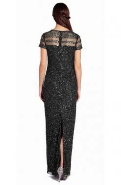 Adrianna Papell - AP1E205064 Short Sleeve Sheer Shoulders Sequin Dress