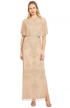 Adrianna Papell - AP1E205101 Embellished Sheath Dress With Cape Jacket