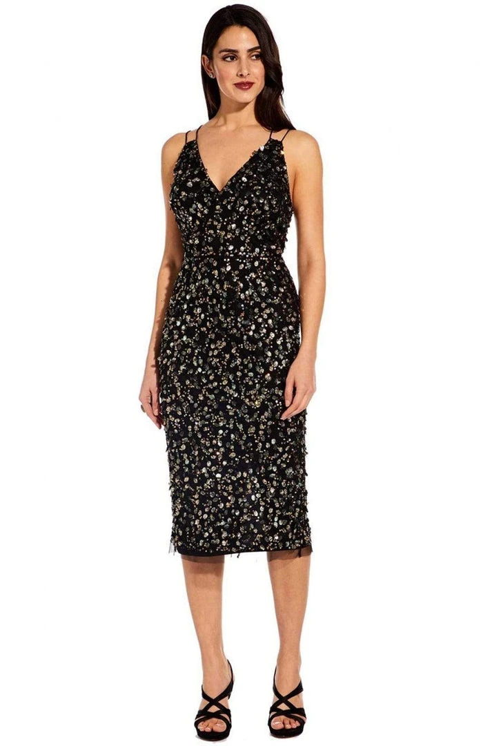 Adrianna Papell - AP1E205373 Embellished V-neck Fitted Dress 3 Adrianna Papell - AP1E205373 Embellished V-neck Fitted Dress