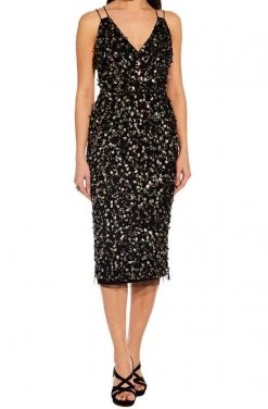 Adrianna Papell - AP1E205373 Embellished V-neck Fitted Dress 11 Adrianna Papell - AP1E205373 Embellished V-neck Fitted Dress