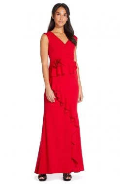 Adrianna Papell - AP1E205621 V-neck Ruffle Crepe Sheath Dress 10 Adrianna Papell - AP1E205621 V-neck Ruffle Crepe Sheath Dress