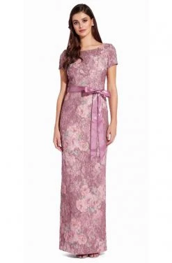 Adrianna Papell - AP1E205696 Floral Metallic Jacquard Column Dress