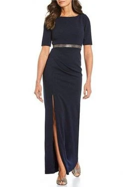 Adrianna Papell - AP1E205720 Bateau Embellished Crepe Sheath Dress