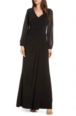 Adrianna Papell - AP1E205892 Long Sleeve V-neck Jersey Chiffon Dress