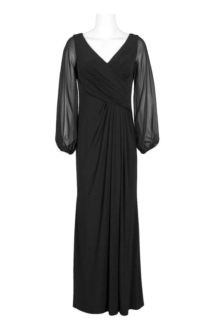 Adrianna Papell - AP1E205892 Long Sleeve V-neck Jersey Chiffon Dress 5 Adrianna Papell - AP1E205892 Long Sleeve V-neck Jersey Chiffon Dress