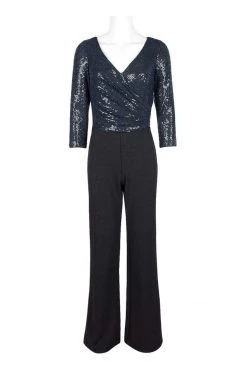 Adrianna Papell - AP1E206289 Sequined Quarter Length Sleeve Jumpsuit