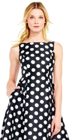Adrianna Papell Black And White Polka Dot Mikado Dress 41925310