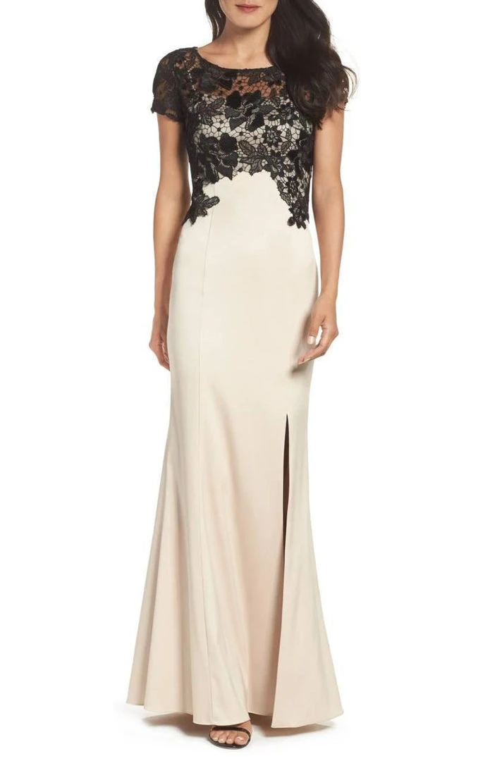 Adrianna Papell Floral Lace Sheath Dress AP1E201377 - 1 Pc Champagne Black In Size 8 Available 3 Adrianna Papell Floral Lace Sheath Dress AP1E201377 - 1 Pc Champagne Black In Size 8 Available