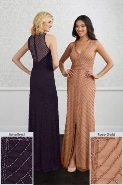 Adrianna Papell Platinum - 40230 Beaded V-Neck Dress With Slit