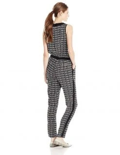 Adrianna Papell Sleeveless Crossover Graphic Jumpsuit 16PD10320 - 1 Pc Ivory Black In Size 8 Available