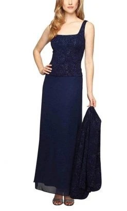 Alex Evenings - 125053 Jacquard Knit Glittered Evening Dress