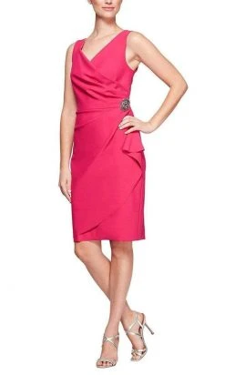 Alex Evenings - 134005 Faux Surplice Fitted Dress With Jewel Accent