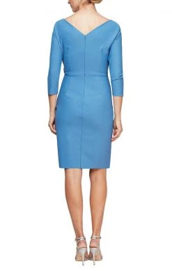Alex Evenings - 134134 Quarter Sleeves Surplice Bodice Sheath Dress