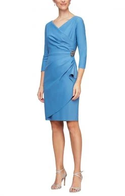 Alex Evenings - 134134 Quarter Sleeves Surplice Bodice Sheath Dress