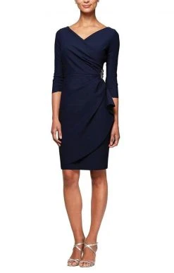 Alex Evenings - 134134 Quarter Sleeves Surplice Bodice Sheath Dress