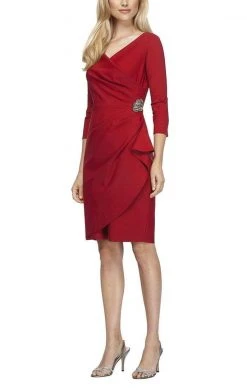 Alex Evenings - 134134 Quarter Sleeves Surplice Bodice Sheath Dress