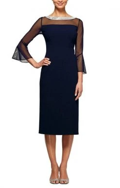Alex Evenings - 160146 Crystal Beaded Neckline Illusion Sheath Dress