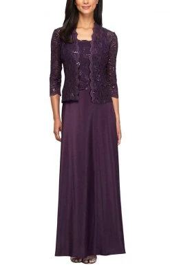 Alex Evenings - 2121198 Lace Quarter Sleeve Jacket Long Gown