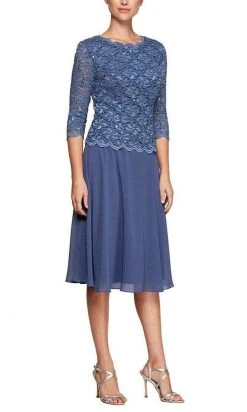 Alex Evenings - 2121796 Lace Scalloped Neck Chiffon A-line Dress 16 Alex Evenings - 2121796 Lace Scalloped Neck Chiffon A-line Dress