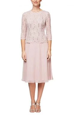 Alex Evenings - 2121796 Lace Scalloped Neck Chiffon A-line Dress 22 Alex Evenings - 2121796 Lace Scalloped Neck Chiffon A-line Dress