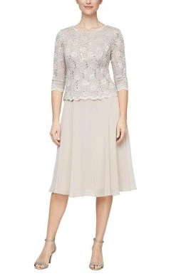 Alex Evenings - 2121796 Lace Scalloped Neck Chiffon A-line Dress 24 Alex Evenings - 2121796 Lace Scalloped Neck Chiffon A-line Dress