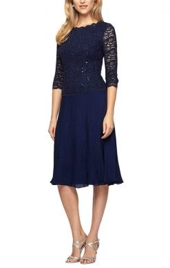 Alex Evenings - 2121796 Lace Scalloped Neck Chiffon A-line Dress 20 Alex Evenings - 2121796 Lace Scalloped Neck Chiffon A-line Dress