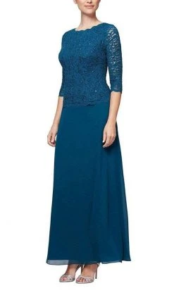Alex Evenings - 212318 Quarter Sleeve Sparkly Lace And Chiffon Dress