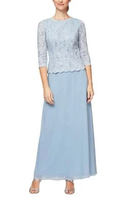 Alex Evenings - 212318 Quarter Sleeve Sparkly Lace And Chiffon Dress
