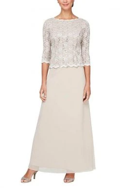 Alex Evenings - 212318 Quarter Sleeve Sparkly Lace And Chiffon Dress