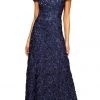 Alex Evenings - 212788 Rosette Lace Sequin Short Sleeve A-Line Gown