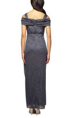 Alex Evenings - 233026 Cold Shoulder Drape Glitter Mesh Dress
