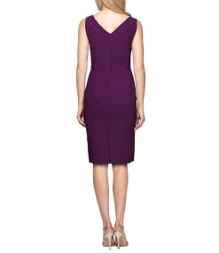 Alex Evenings - 234005 Faux Wrap Fitted Dress With Jewel Accent