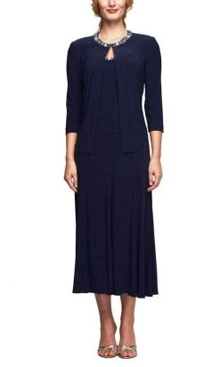 Alex Evenings - 235372 Matte Jersey Tea Length Dress