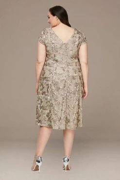 Alex Evenings - 4121570 Lace Cap Sleeves Plus Size Knee Length Dress