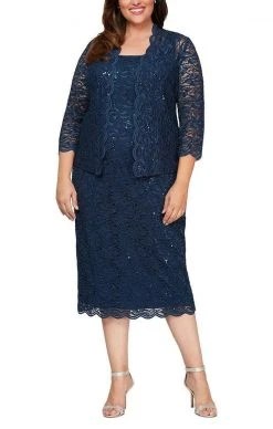 Alex Evenings - 412264 Square Neck Lace Tea Length Dress