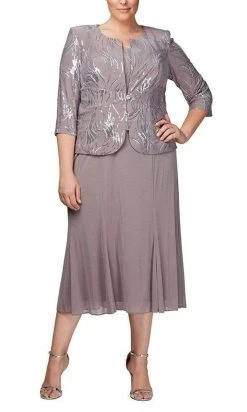 Alex Evenings - 496267 Plus Size Chiffon Dress With Sequin Jacket