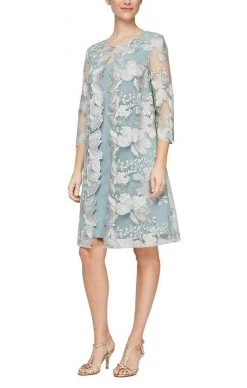 Alex Evenings - 81122202 Embroidered Lace Mock Jacket Jersey Dress