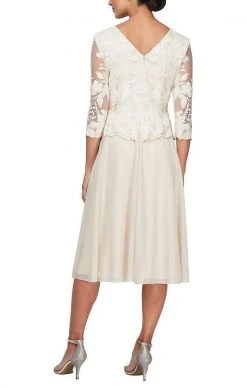 Alex Evenings - 81122420 Embroidered Quarter Sleeves A-Line Dress