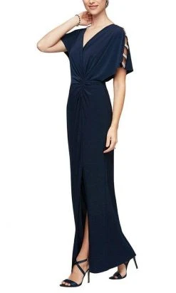 Alex Evenings - 81351544 V Neck Full Length Flowy Dress