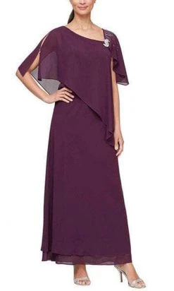 Alex Evenings - 8192003 Asymmetrical Caped Chiffon Dress