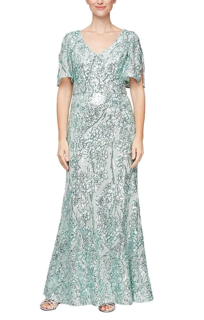 Alex Evenings - 8196611 Flutter Sleeves Sequined Long Gown 11 Alex Evenings - 8196611 Flutter Sleeves Sequined Long Gown