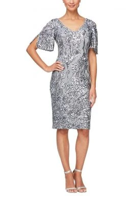 Alex Evenings - 8196728 Short Flutter Sleeves Sequin Dress