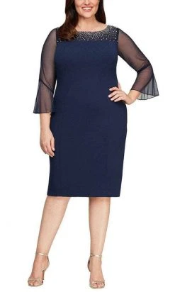 Alex Evenings - 8460208 Quarter Belle Sleeves Knee Length Dress