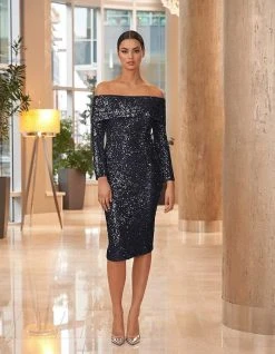 Alexander By Daymor - 1052 Off-Shoulder Sequin Sheath Dress