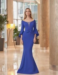 Alexander By Daymor - 1053 Bateau Circular Flounce Sleeves Mermaid Gown