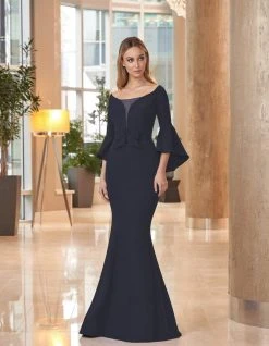 Alexander By Daymor - 1053 Bateau Circular Flounce Sleeves Mermaid Gown